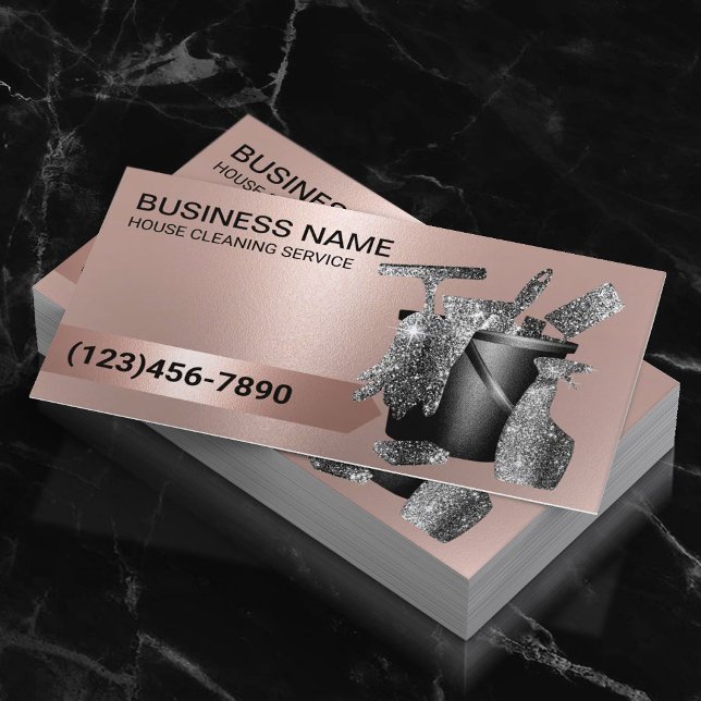 House Cleaning Housekeeping Trendy Rose Gold  Business Card (Creator Uploaded)