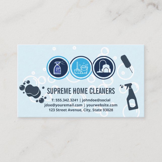 House Cleaning Icons | Cleaner Tools  Business Card (Front)