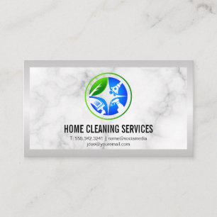 House Cleaning Icons   Marble Metal Background Business Card