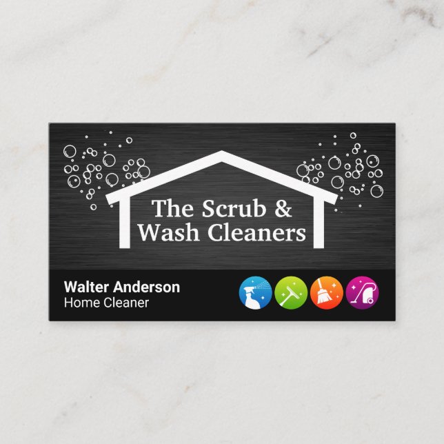 House Cleaning Icons | Soap Bubbles | Maid Business Card (Front)