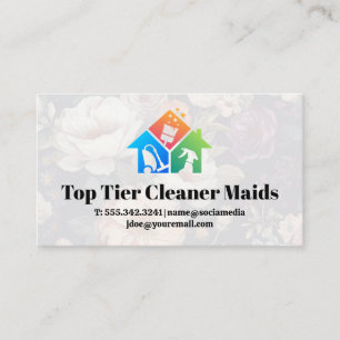 House Cleaning Logo Floral Background Business Card