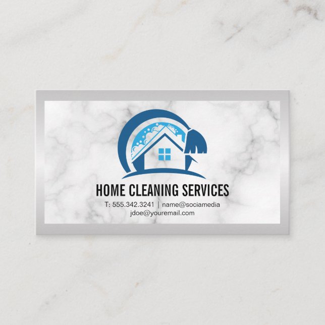 House Cleaning Logo | Marble  Business Card (Front)
