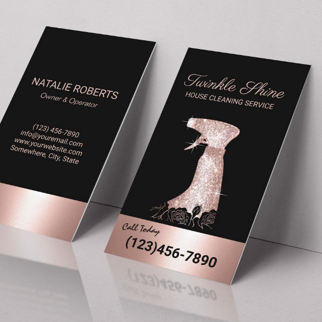 House Cleaning Luxury Rose Gold Housekeeping Business Card (Creator Uploaded)