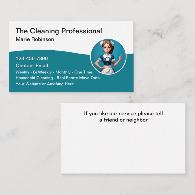 House Cleaning Maid Service Business Card (Front/Back)