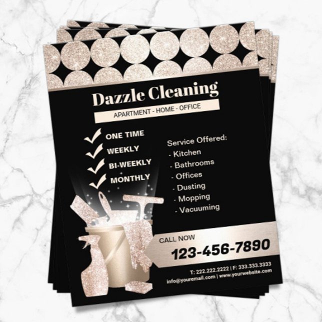 House Cleaning Maid Service Geometric Black Gold  Flyer (Creator Uploaded)