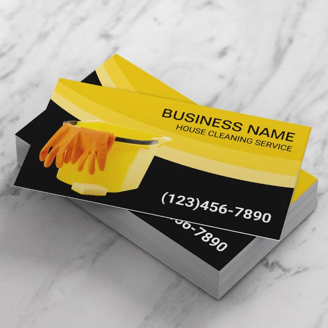 House Cleaning Maid Service Modern Gold Curves Business Card (Creator Uploaded)
