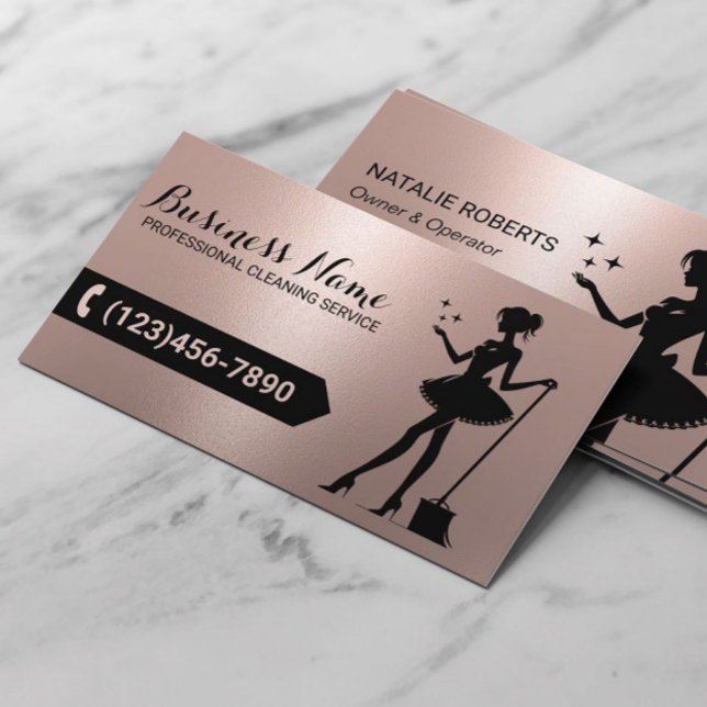 House Cleaning Maid Service Modern Rose Gold Business Card (Creator Uploaded)