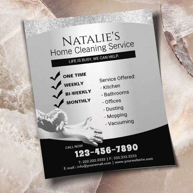 House Cleaning Maid Service Modern Silver Flyer (Creator Uploaded)