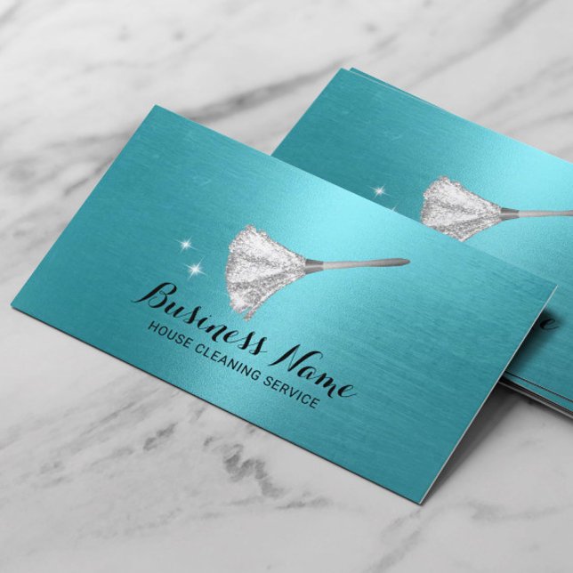 House Cleaning Maid Service Modern Turquoise Business Card (Creator Uploaded)