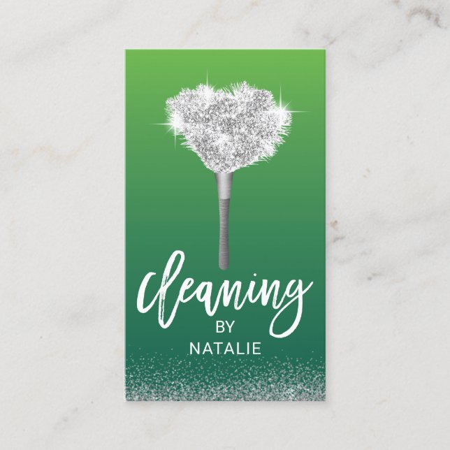 House Cleaning Maid Service Professional Green Business Card (Front)