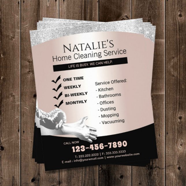 House Cleaning Maid Service Silver & Rose Gold Flyer (Creator Uploaded)
