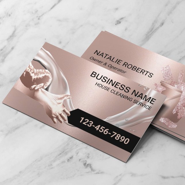 House Cleaning Maid Service Water Flows Rose Gold Business Card (Creator Uploaded)