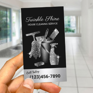 House Cleaning Modern Black Housekeeping Business Card