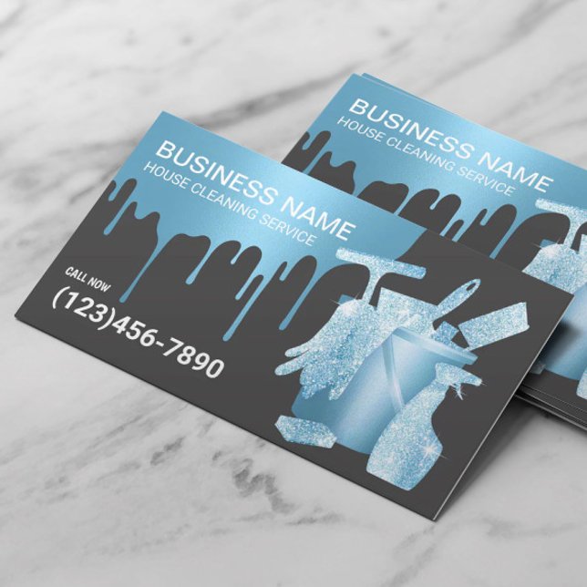 House Cleaning Modern Blue Drips Maid Service  Business Card (Creator Uploaded)