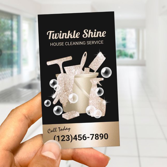 House Cleaning Modern Gold Housekeeping Service Business Card (Creator Uploaded)
