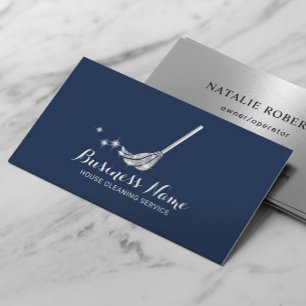 House Cleaning Modern Navy & Silver Maid Service Business Card
