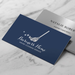 House Cleaning Modern Navy & Silver Maid Service Business Card
