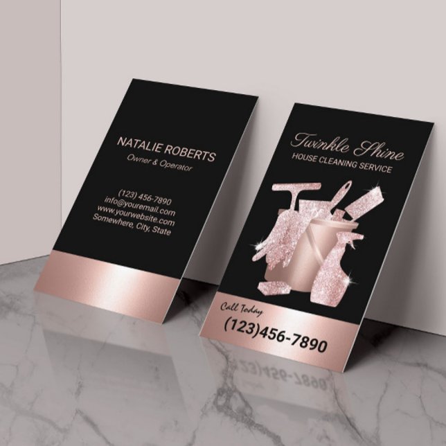 House Cleaning Modern Rose Gold Housekeeping Business Card (Creator Uploaded)