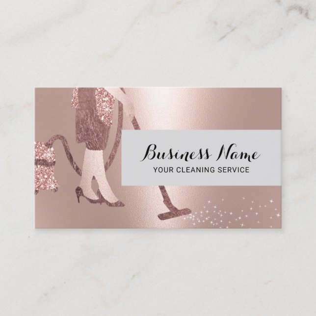 House Cleaning Modern Rose Gold Maid Service Business Card (Front)