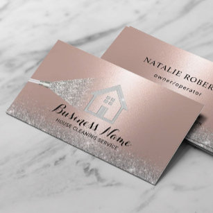 House Cleaning Modern Rose Gold & Silver Maid Business Card