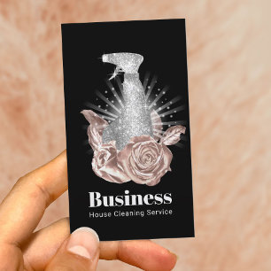 House Cleaning Modern Spray Bottle & Flowers Business Card