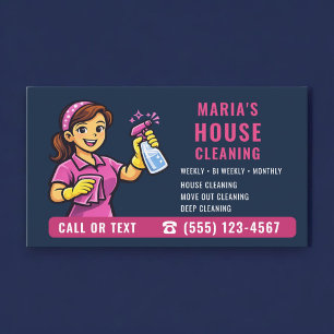 House Cleaning Navy Blue Pink  Business Card