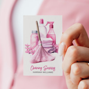 House Cleaning Pink Cleaning Logo QR Code Business Card