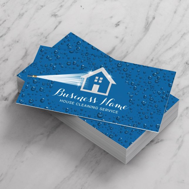 House Cleaning Pressure Washing Blue Cleaning Business Card (Creator Uploaded)