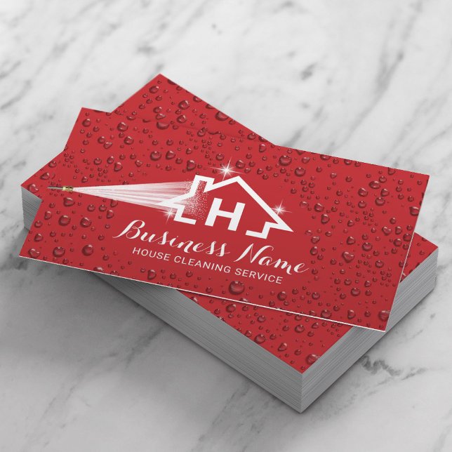 House Cleaning Pressure Washing Monogram Logo Red Business Card (Creator Uploaded)