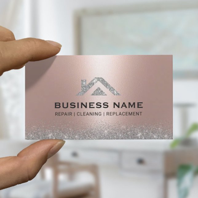 House Cleaning Realtor Modern Rose Gold & Silver Business Card (Creator Uploaded)