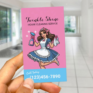 House Cleaning Retro Blue & Pink Maid Service #2 Business Card