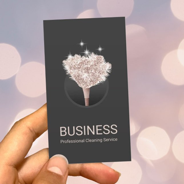 House Cleaning Rose Gold Feather Duster Dark Grey Business Card (Creator Uploaded)