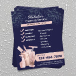 House Cleaning Rose Gold Housekeeping Navy Floral<br><div class="desc">Home Cleaning Service Rose Gold & Navy Blue Housekeeping Flyers.</div>