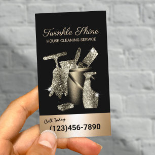 House Cleaning Service Black & Gold Housekeeping Business Card