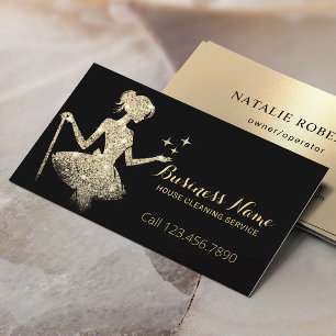 House Cleaning Service Black & Gold Magical Maid Business Card