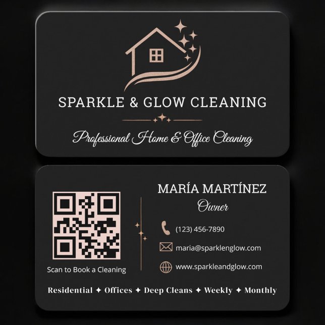 House Cleaning Service Black QR Code  Business Card (Creator Uploaded)