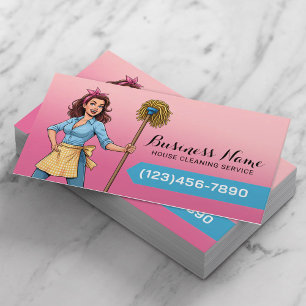 House Cleaning Service Cartoon Girl Housekeeping Business Card