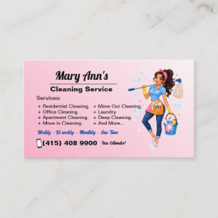 House Cleaning Service Cartoon Maid Blue & Pink Business Card