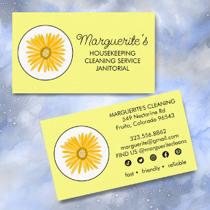 House Cleaning Service Daisy Logo Social Icons  Business Card