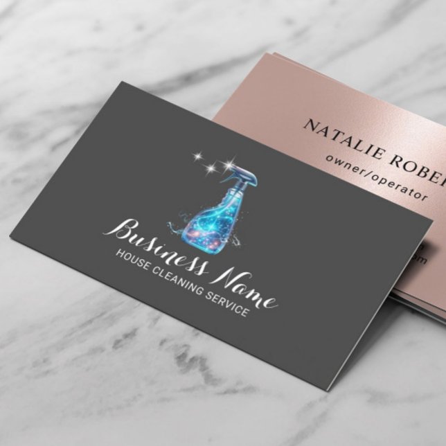 House Cleaning Service Glowing Cleaner Rose Gold Business Card (Creator Uploaded)