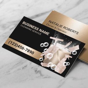 House Cleaning Service Modern Black & Gold Bubbles Business Card