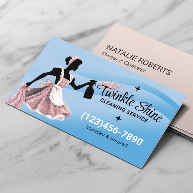 House Cleaning Service Modern Blue Curves Business Card (Creator Uploaded)