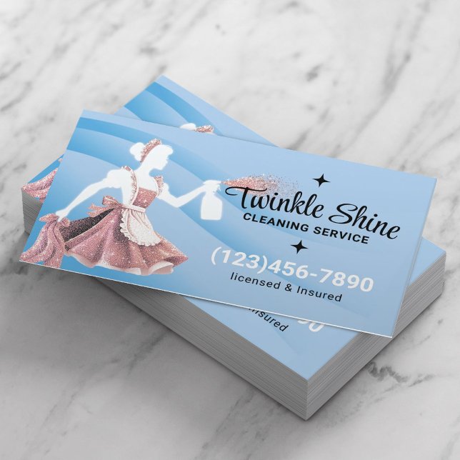 House Cleaning Service Modern Blue Curves Maid Business Card (Creator Uploaded)