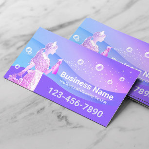House Cleaning Service Modern Blue Purple Maid Business Card