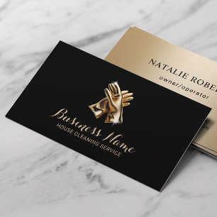 House Cleaning Service Modern Gold Gloves Maid Business Card