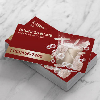 House Cleaning Service Modern Red & Gold Bubbles Business Card