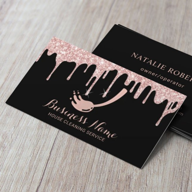 House Cleaning Service Modern Rose Gold Drips Business Card (Creator Uploaded)
