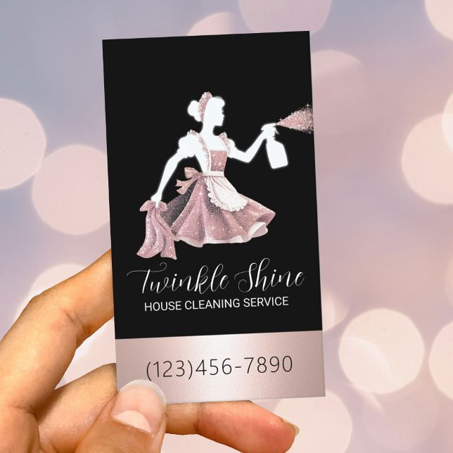 House Cleaning Service Modern Rose Gold Maid Business Card (Creator Uploaded)