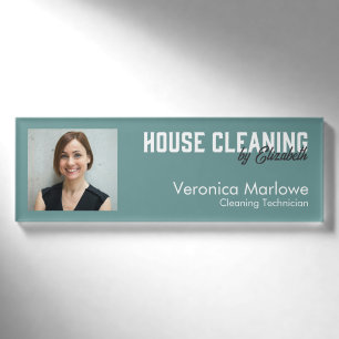 House Cleaning Service Modern Teal Employee Name Tag