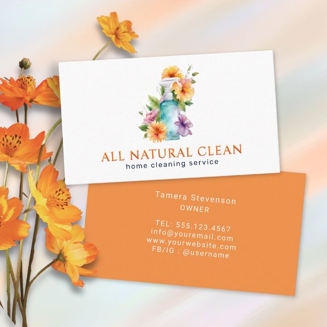 House Cleaning Service Natural Floral Business Card (Creator Uploaded)